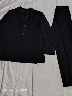 Galliani Italian Design Black Pinstripe Super 120's Wool Suit 50R / 40R